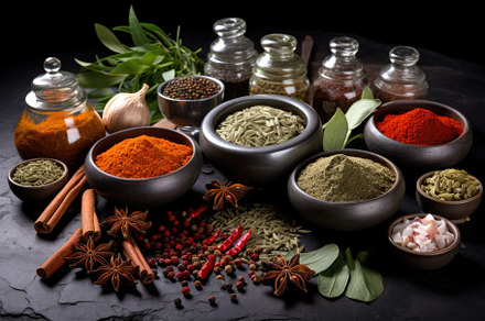 Spices and herbs on old background., a Photo by Iftikhar Alam
