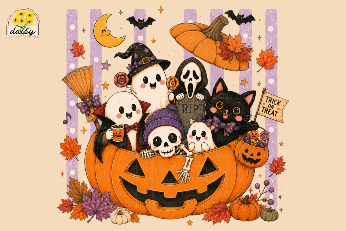 Cute Fall Ghost Halloween Png Bundle, a Seasonal Illustration by Daisy Design (Photo 3 of 23)