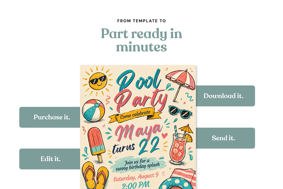 Pool Party Birthday Invitation, an Invitation Template by heynomi (Photo 17 of 19)