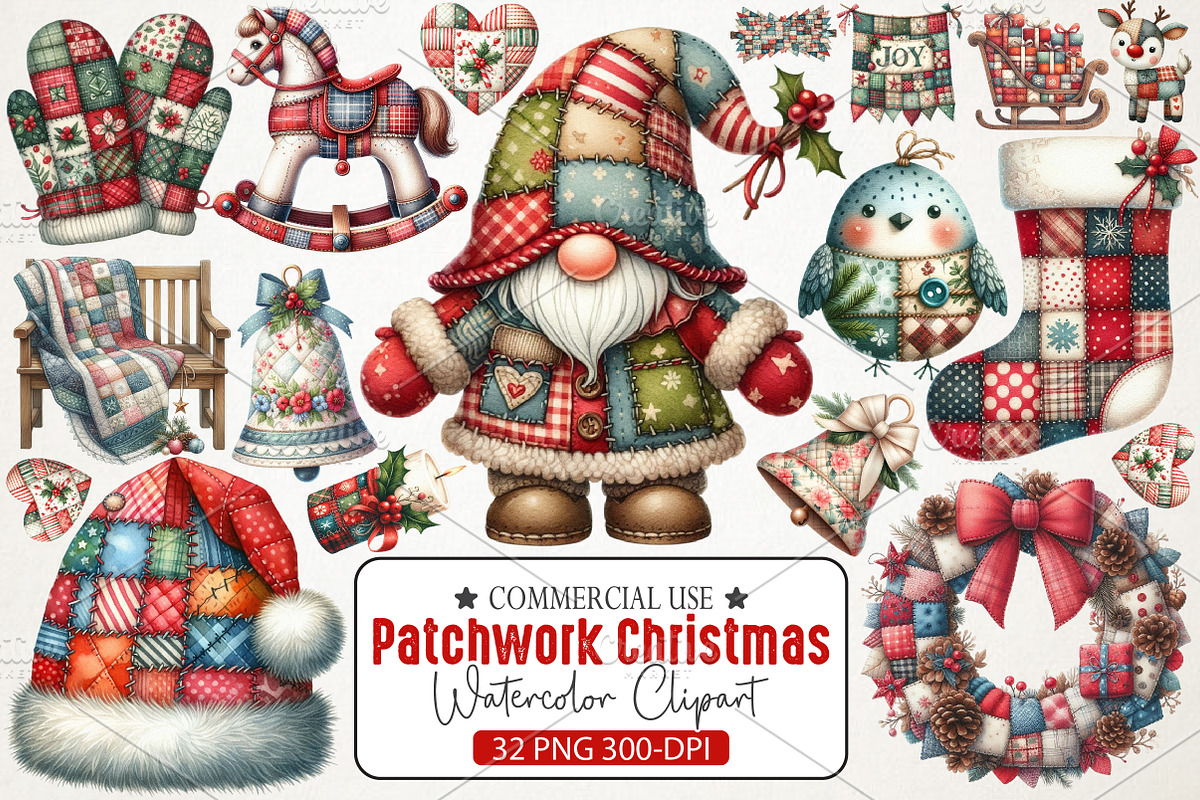 Patchwork Christmas Sublimation PNG, an Illustration by RobertsArt (Photo 1 of 7)