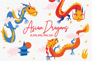 Asian Dragons Cliparts, Patterns