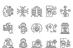 ai integration black line icons