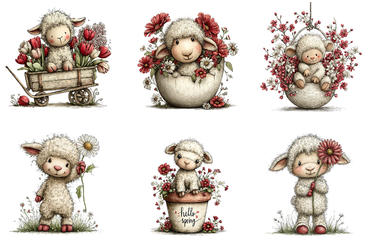 Cute Spring Lamb Clipart, an Illustration by CreationArt (Photo 7 of 7)