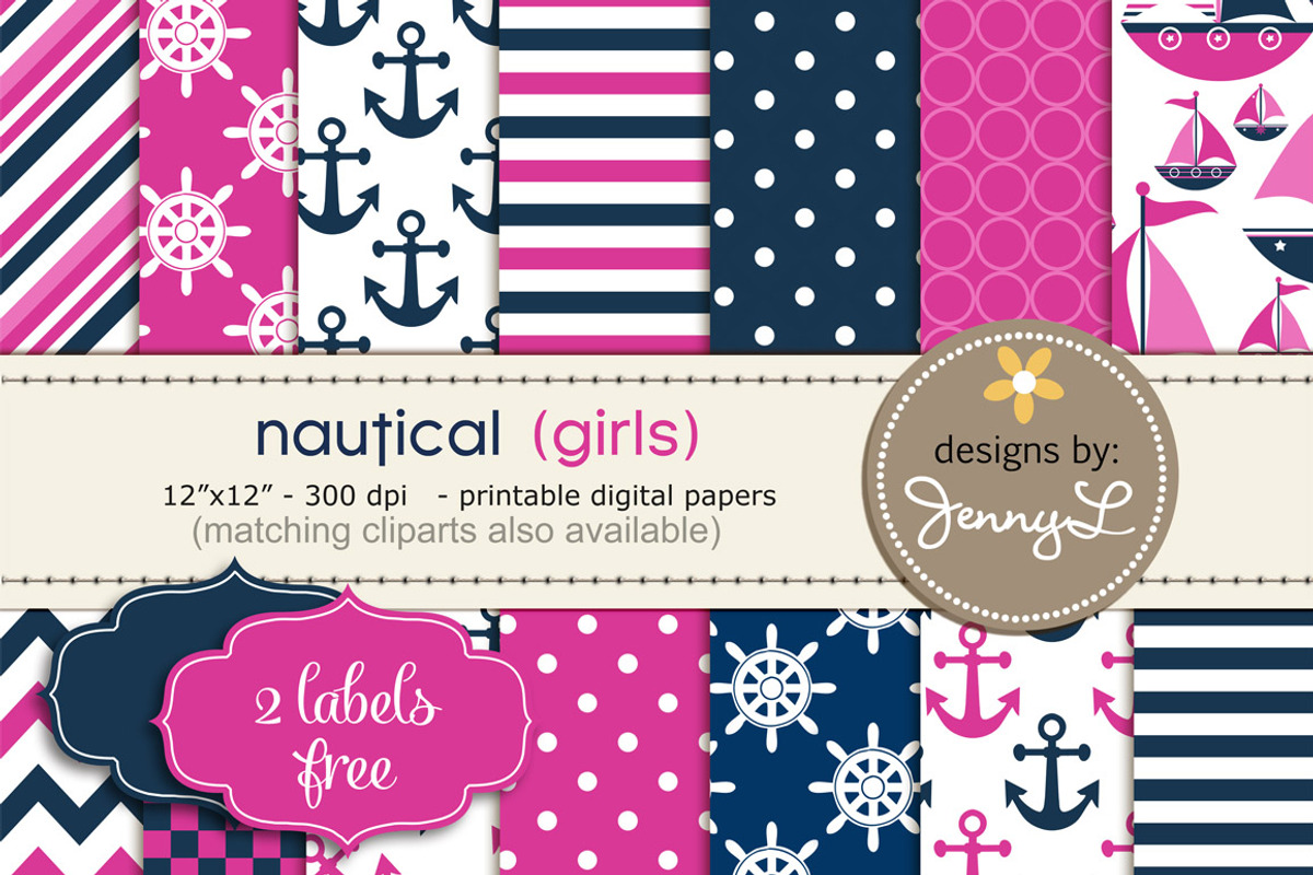 Nautical Digital Papers, a Pattern Graphic by JennyL Designs (Photo 1 of 2)