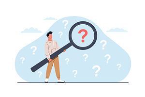Man looking for answers to questions, an Education Illustration by YummyBuum