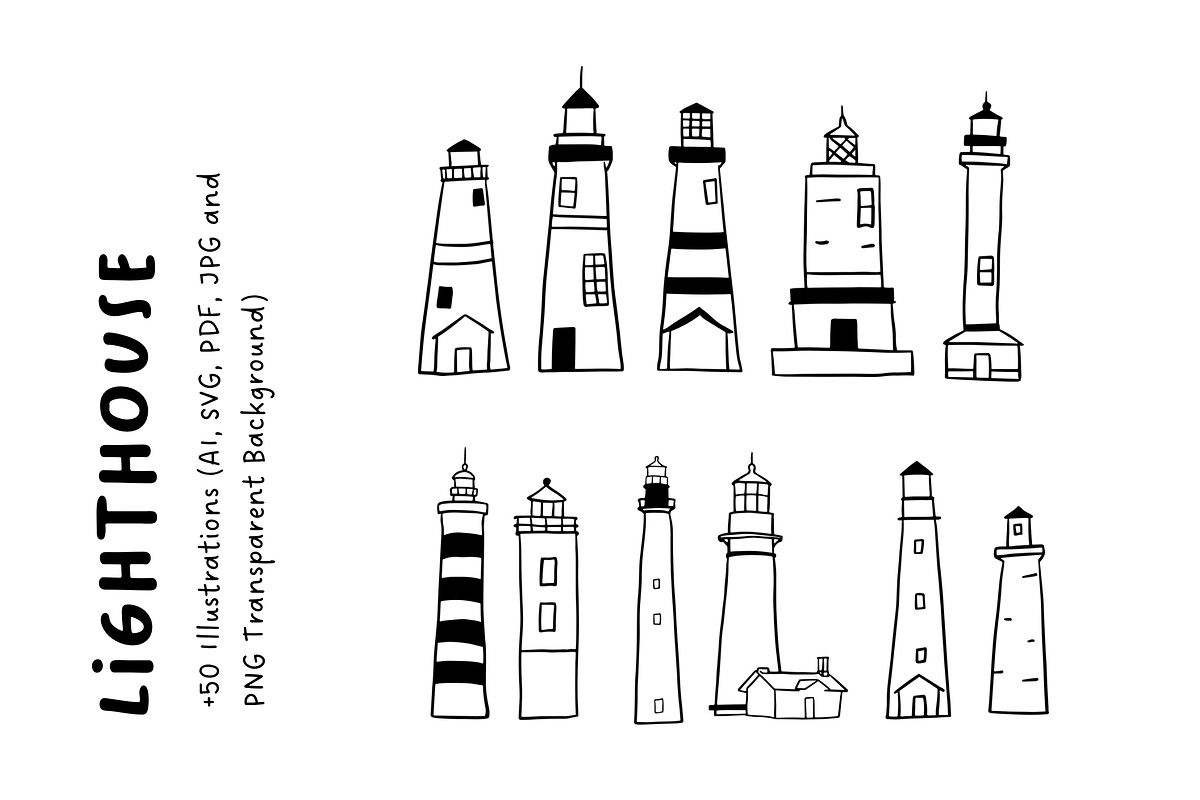 50+ Lighthouse Hand-Drawn Set, an Object Illustration by The Journey Atelier (Photo 2 of 6)