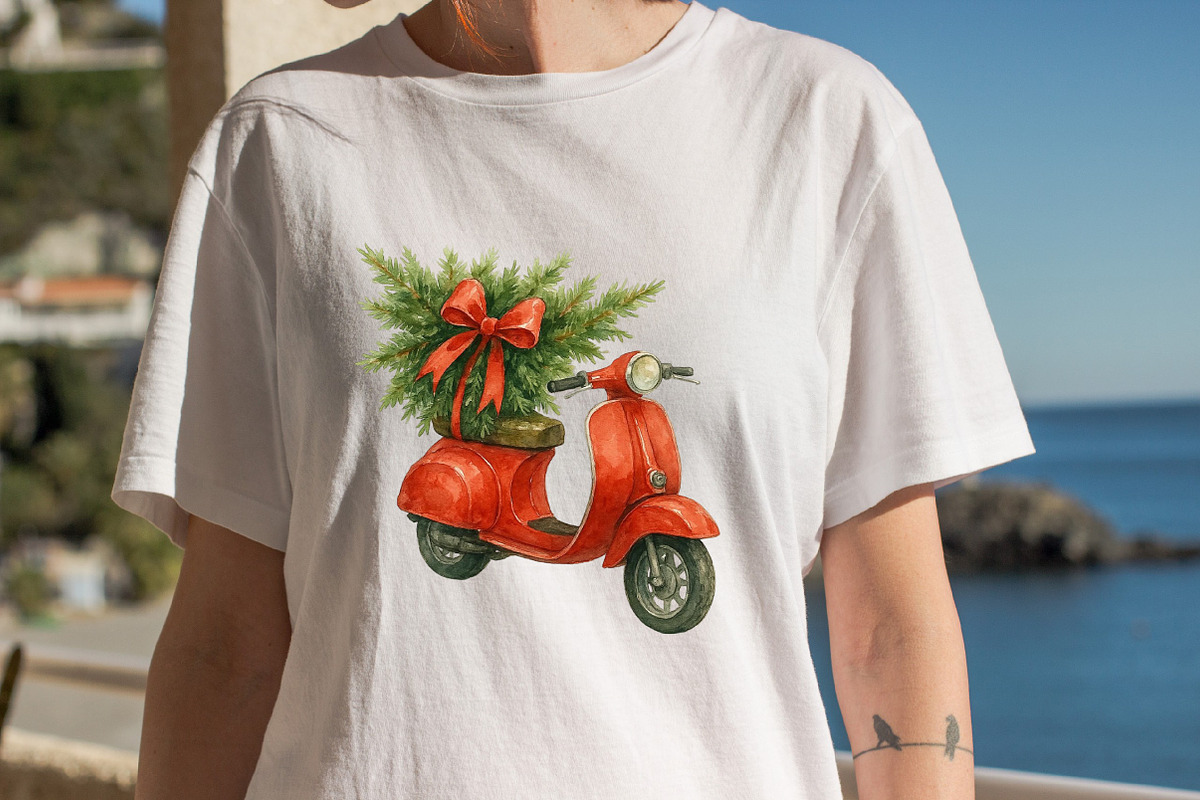 Watercolor Christmas Scooter Clipart, an Illustration by SVGArt (Photo 8 of 8)