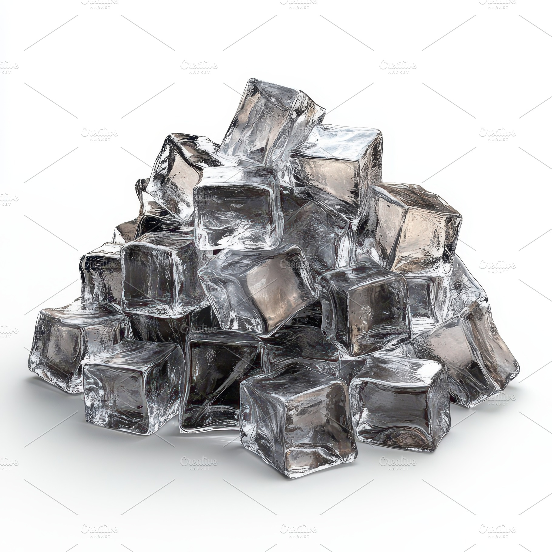 A pile of ice cubes on white backgro, a Food & Drink Photo by Pixeness Studio