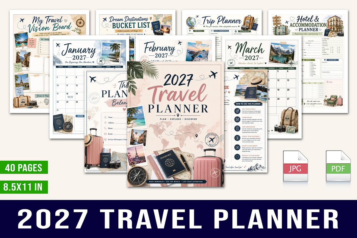 2027 Travel Planner, a Stationery Template by Designmela01 (Photo 1 of 5)