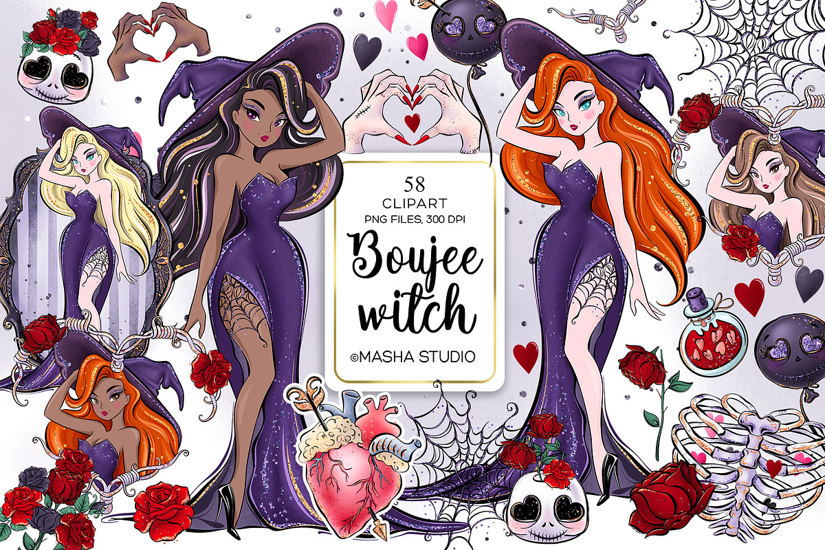 Boujee Witch Hand Drawn Clipart, a Decorative Illustration by Masha  Studio (Photo 1 of 5)
