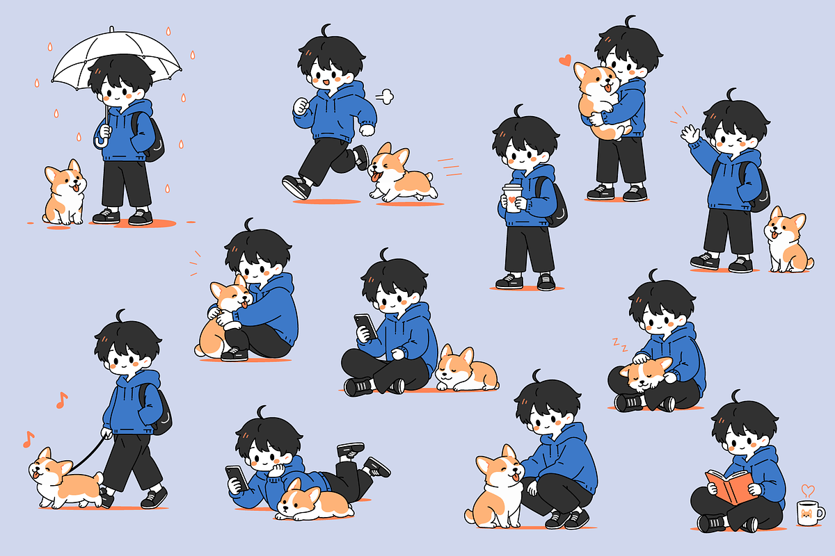 Boy and Dog Daily Activities Set, a Person Illustration by Artpon Illustration (Photo 3 of 3)