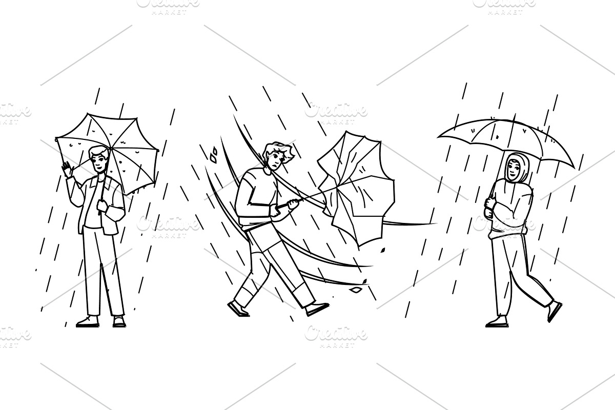 weather umbrella rain man vector, a Person Illustration by pikepicture