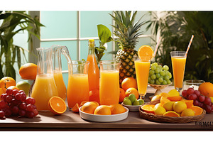 buffet table juice drink brunch ai, a Food & Drink Photo by pikepicture