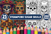 Steampunk Sugar Skulls Coloring Page, an Illustration by BrightMart (Thumbnail 1 of 3)