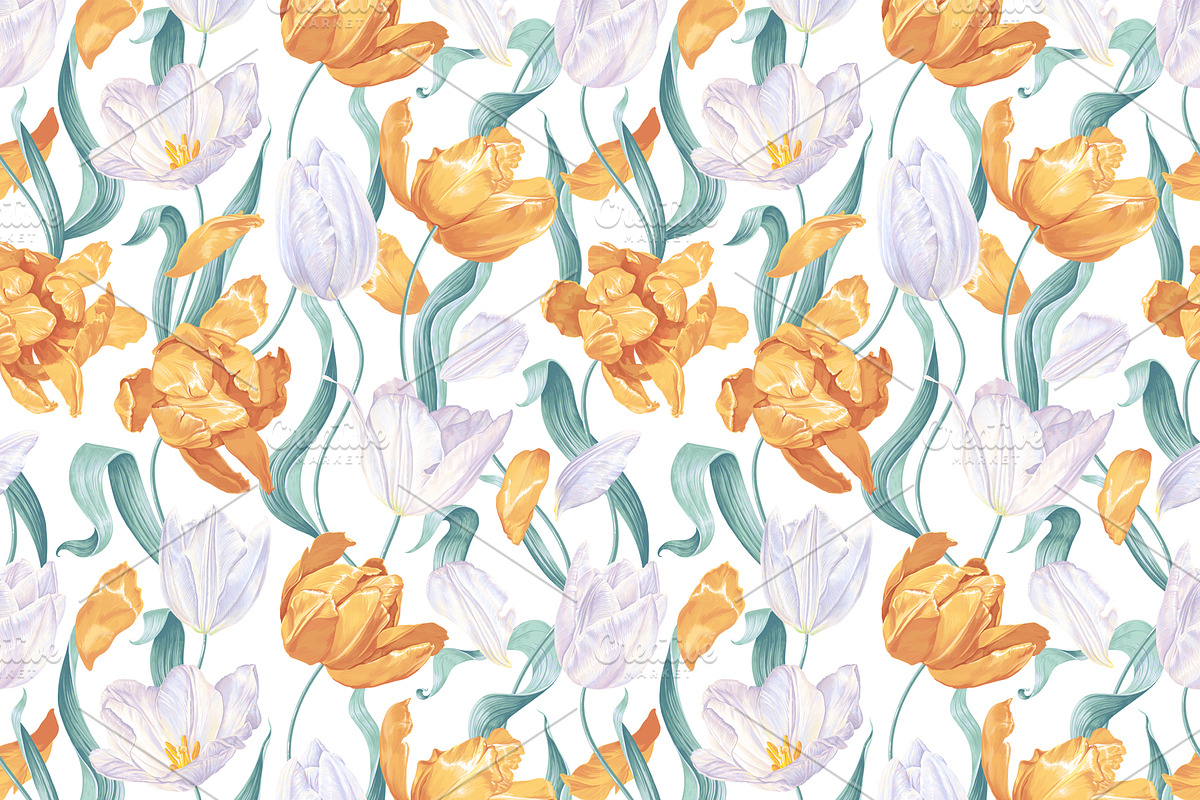 Light Yellow-White Tulips Pattern, a Pattern Graphic by MarynaPetrovska (Photo 2 of 10)