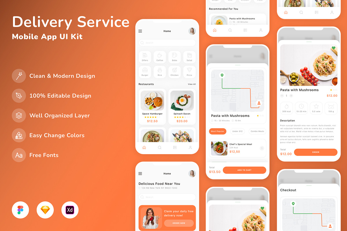 Delivery Service Mobile App UI Kit, an UI Kit Template by Betush (Photo 1 of 2)