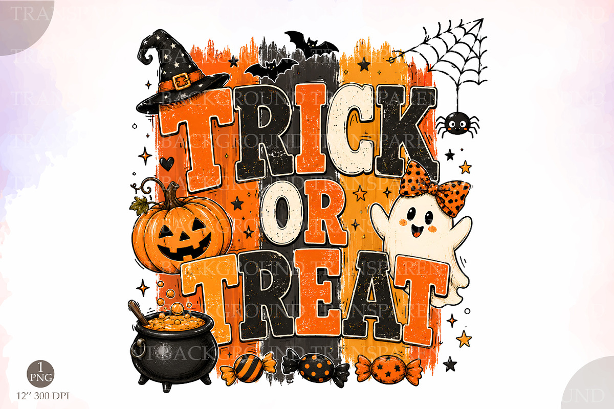 Trick or Treat Halloween PNG,Ghost, a Seasonal Illustration by Libby Wishes (Photo 1 of 3)