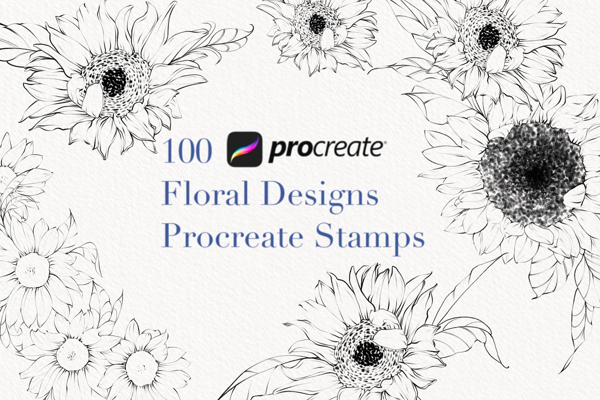 Procreate flower stamp, sunflower, a Brush Add-On by AnnaPolitmerskaja (Photo 2 of 11)