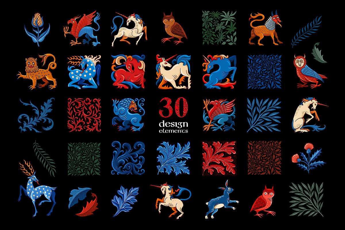 Fantastic beasts. Medieval tale, a Pattern Graphic by OlgaSoi007 (Photo 2 of 16)