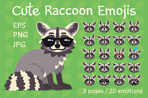 Cute Raccoon Emojis. Set.