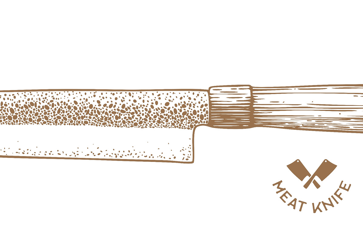 Butcher Knife. Hand drawn sketch, a Food Illustration by Foxys Graphic (Photo 2 of 3)