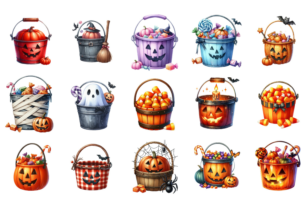 Watercolor Halloween Bucket, an Illustration by Designking (Photo 2 of 5)
