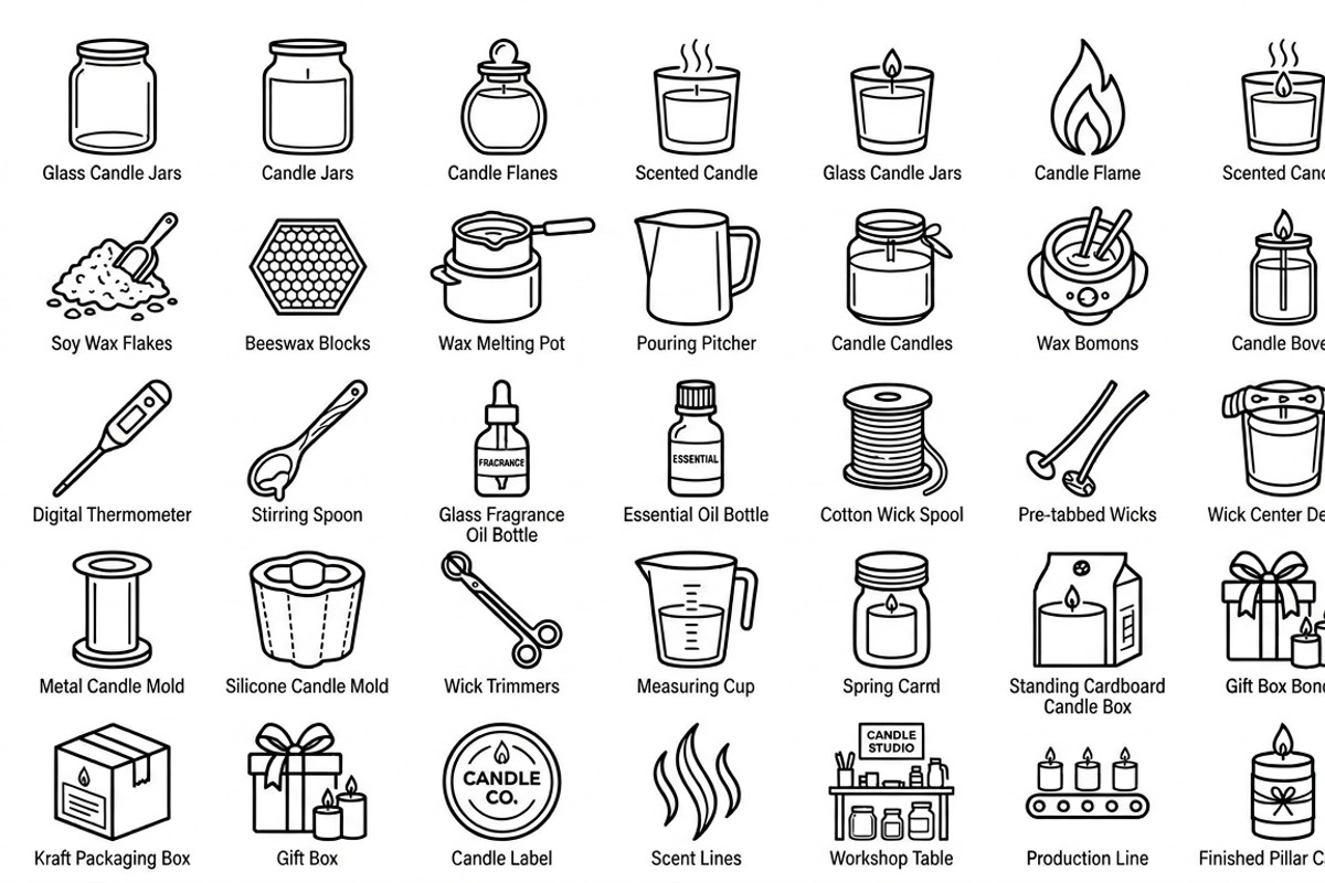 44 Candle Making Outline Icons, an Outline Icon by adenpinkstore (Photo 4 of 17)