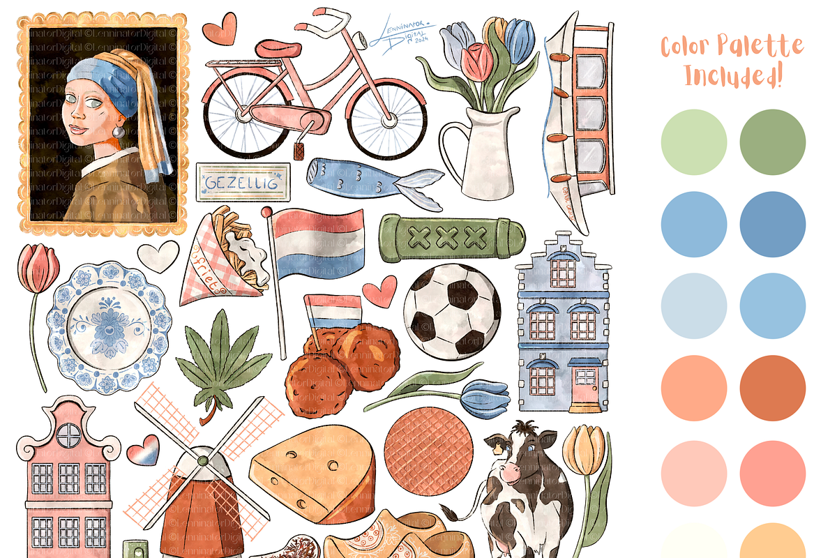Watercolor Dutch Clipart PNG Holland, a Decorative Illustration by Lenninator Digital (Photo 2 of 8)