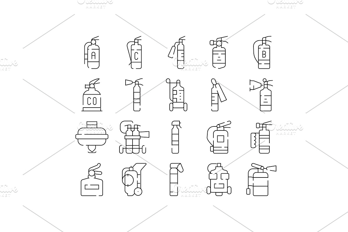 Fire extinguisher icon set, an Illustration by pikepicture