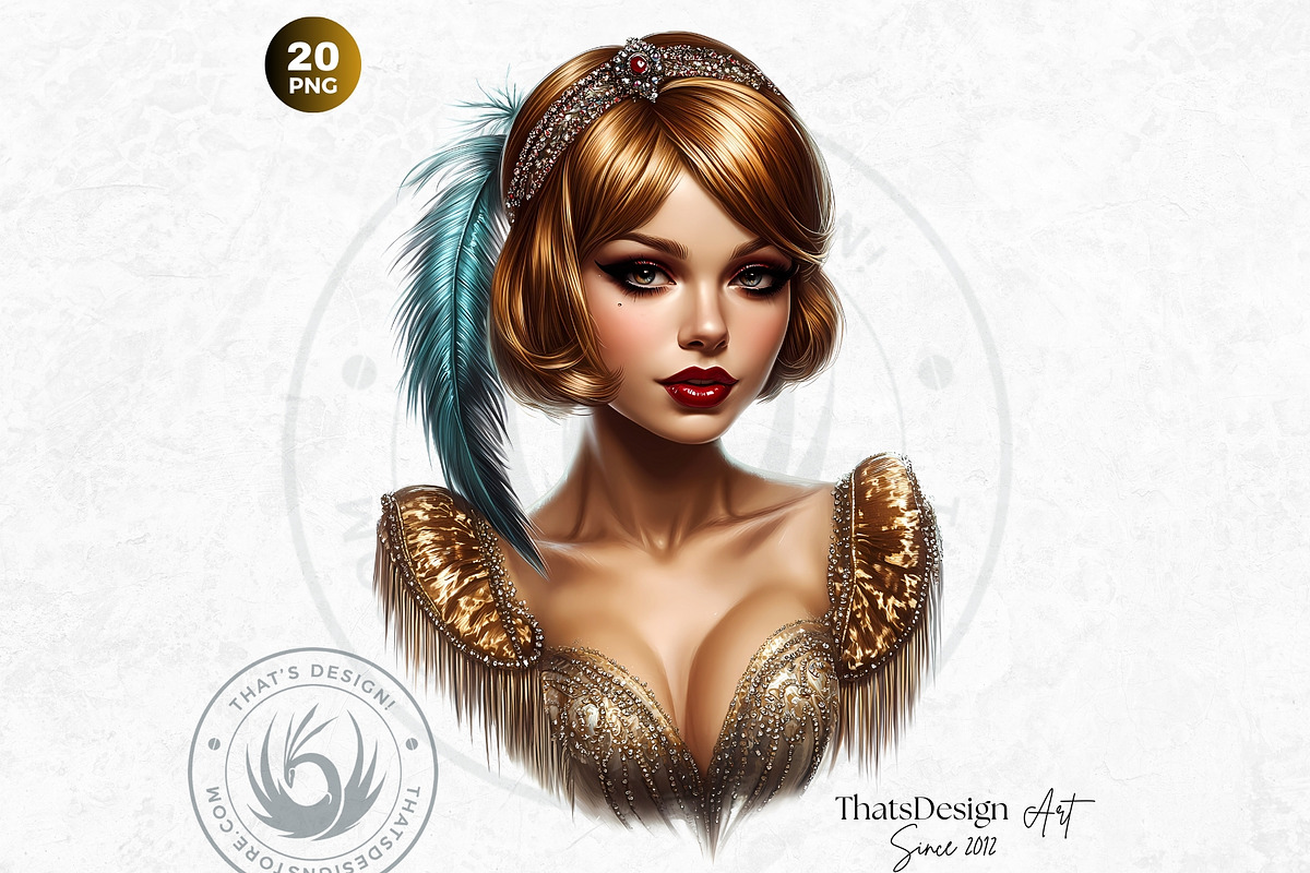 Vintage flappers clipart set, a Decorative Illustration by ThatsDesignArt (Photo 4 of 10)