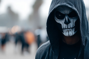Person in scary skull face paint and, a Holiday Photo by MistyDay