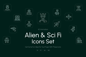Animated Alien and Sci Fi Icon Set, an Outline Icon by Prosymbols