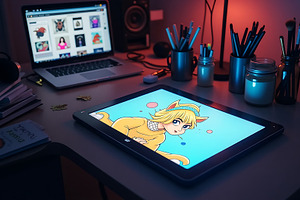 Digital Artist Desk with Anime Tab, an Arts & Entertainment Photo by Artonix