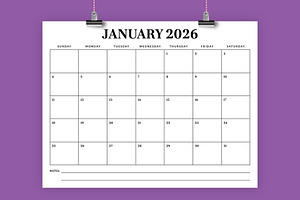 2026 8.5 x 11 Inch Calendar Template, a Stationery Template by Running With Foxes