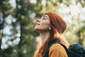Closeup of woman enjoying fresh air, a Photo by Pavel_design