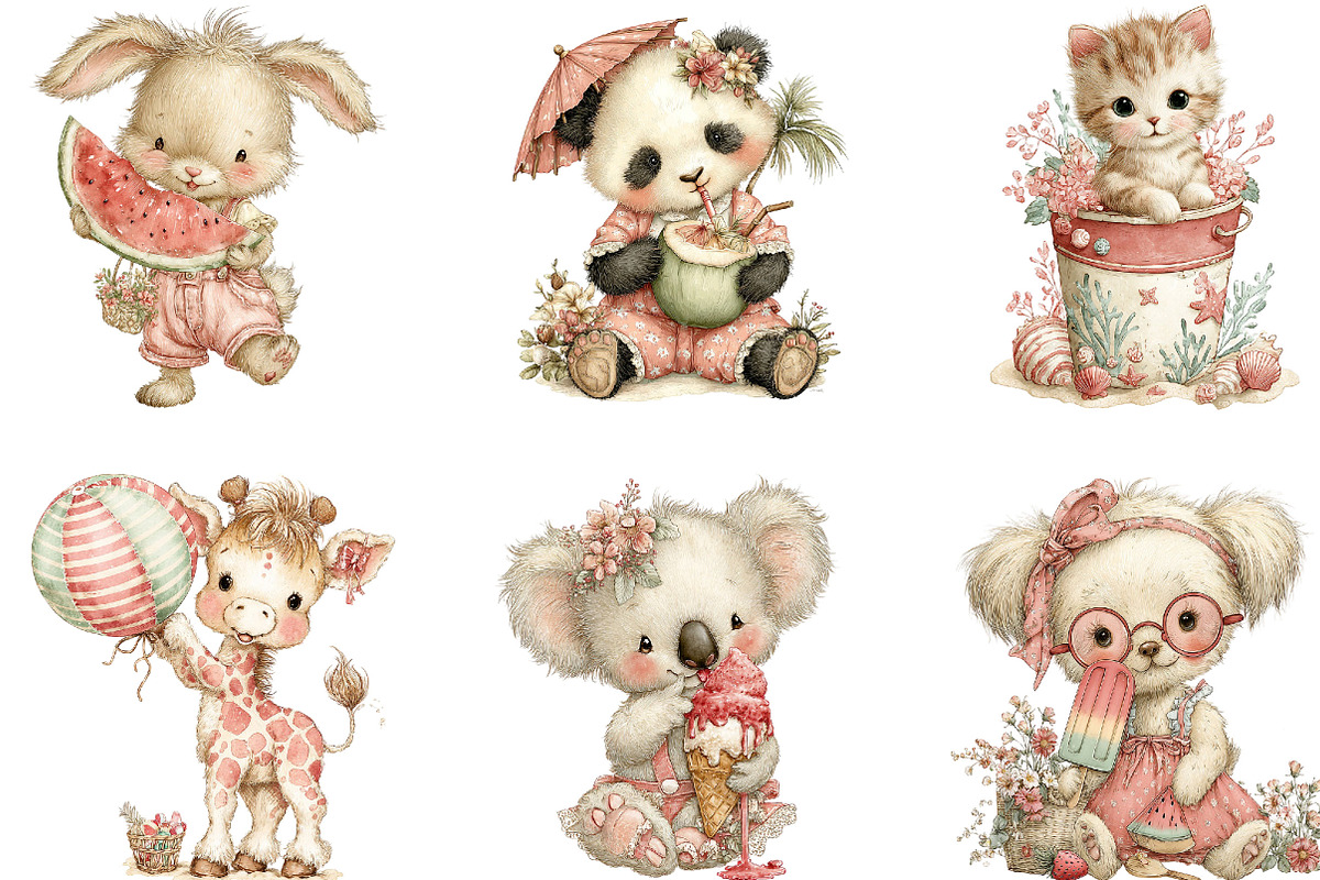 Summer Animals Whimsical Clipart, a Seasonal Illustration by Designking (Photo 3 of 5)