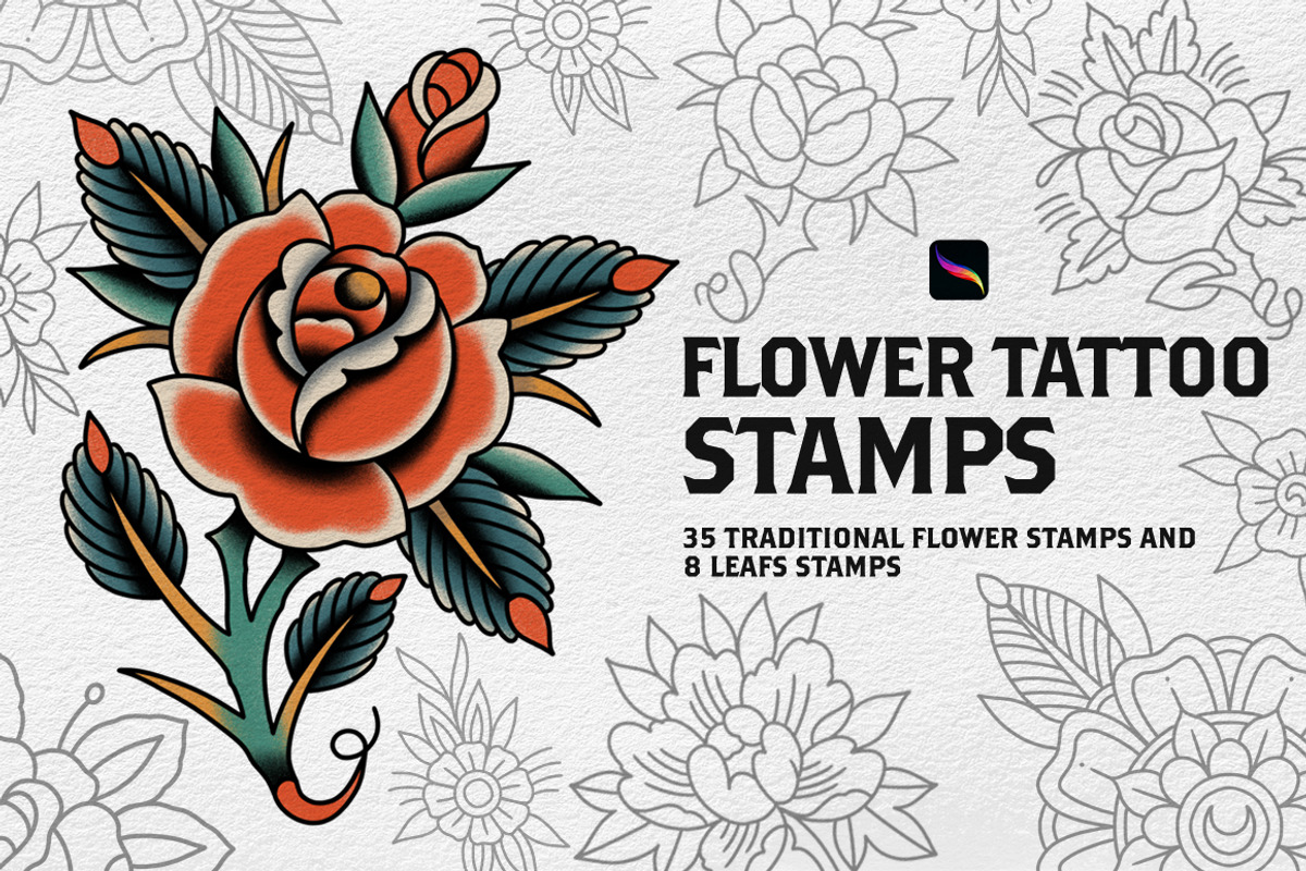 PROCREATE - Flower Tattoo Stamps, an Illustration by Born to Love (Photo 1 of 2)