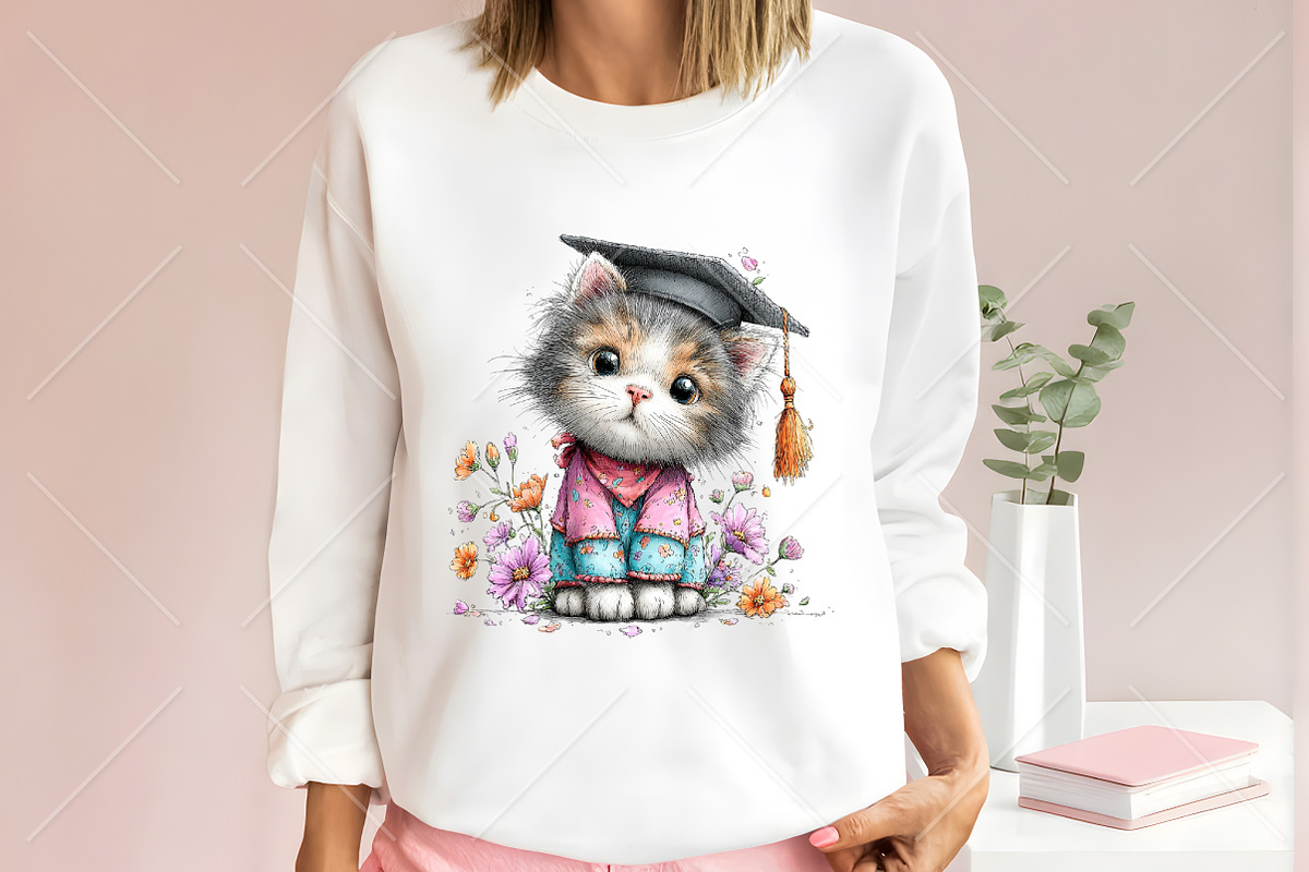Whimsical Graduation Cat Clipart PNG, a Seasonal Illustration by Canvas Craft (Photo 6 of 10)