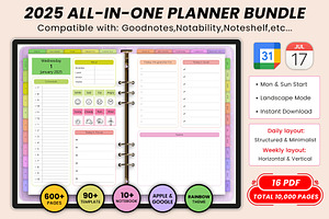 2025 All-in-one Digital Planner, a Stationery Template by Designmela01