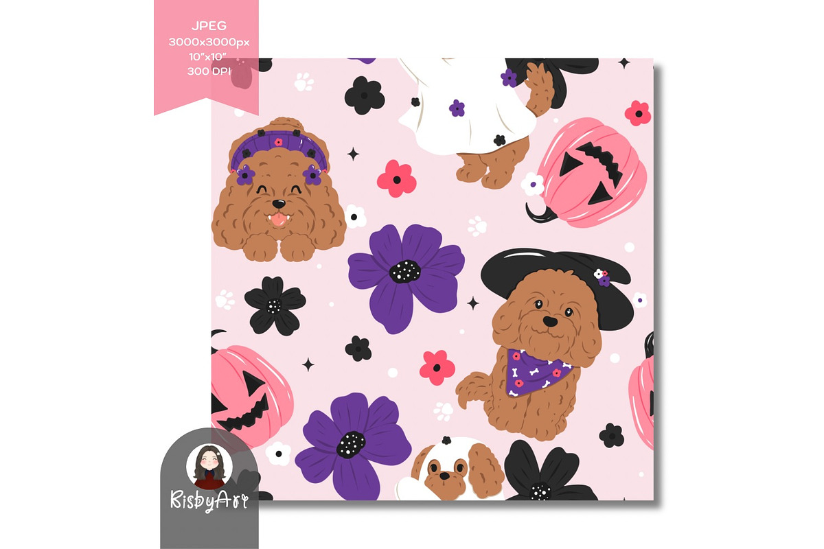 Halloween Flower Dogs Pattern, a Pattern Graphic by KisbyArt (Photo 3 of 3)