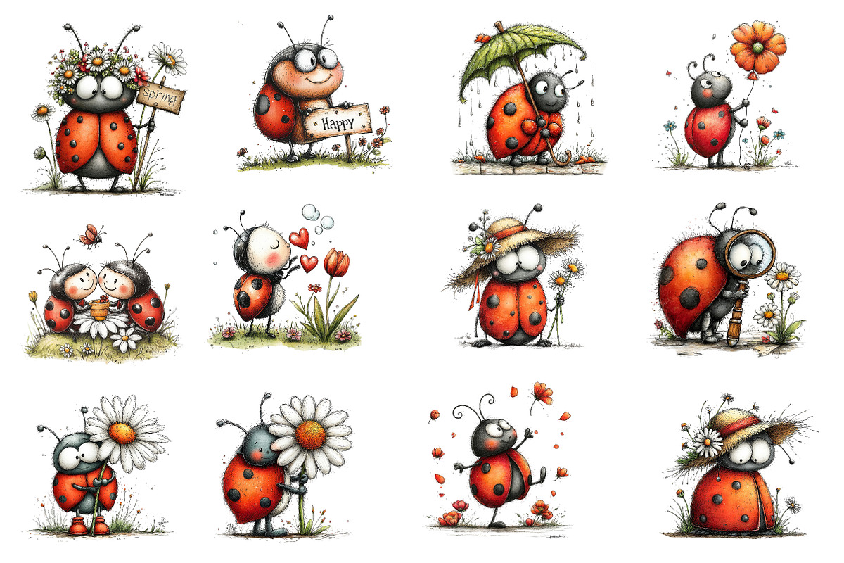 Whimsical Spring Ladybug Clipart, an Illustration by Dream Creation (Photo 2 of 5)