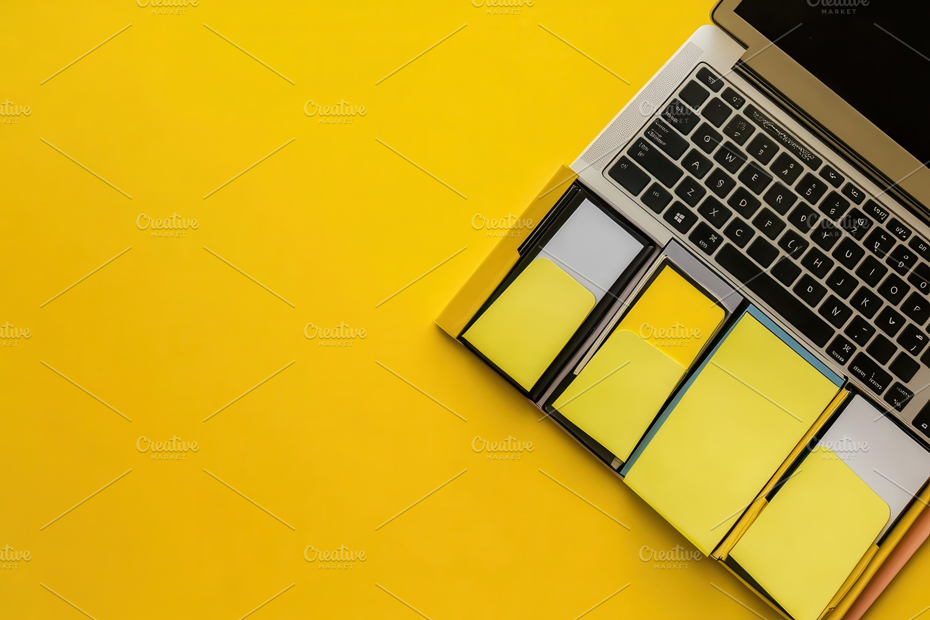 Laptop computer with sticky notes, a Photo by Pavel_design