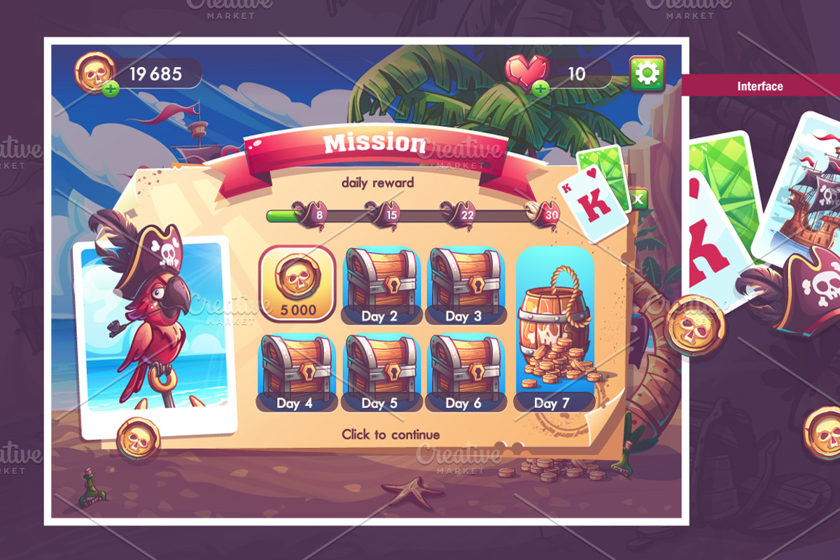 Solitare Pirates - Casual Game UI, an UI Kit Template by Nearbirds (Photo 6 of 12)