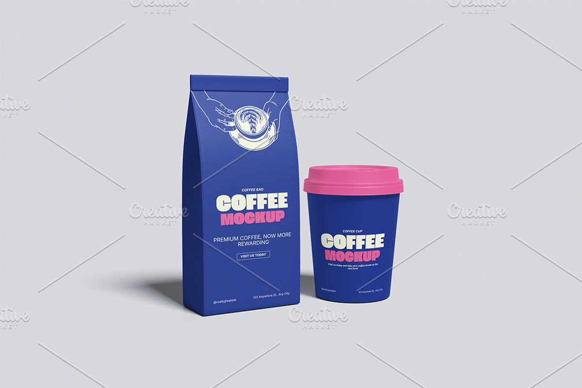 Coffee Bag & Coffee Cup Mockup, a Packaging Mockup by Gatamotion (Photo 5 of 5)