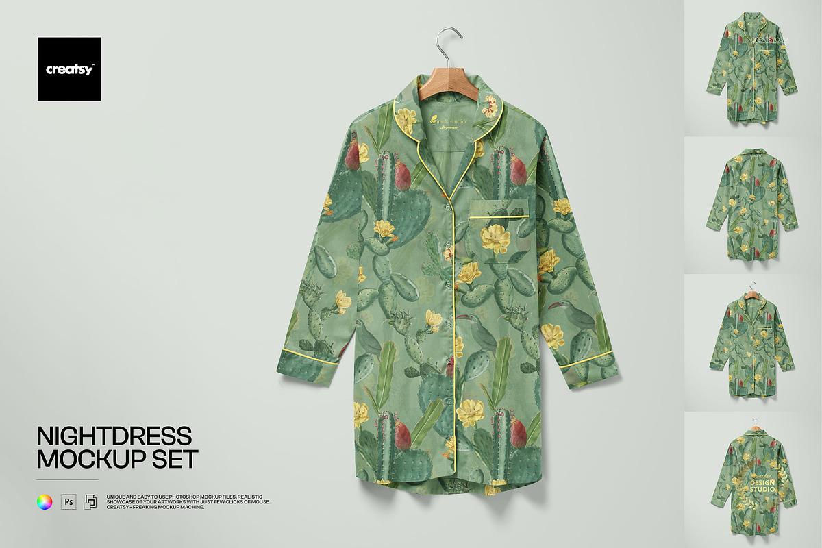 Nightdress Mockup Set, a Shirt Mockup by creatsy5 (Photo 1 of 10)