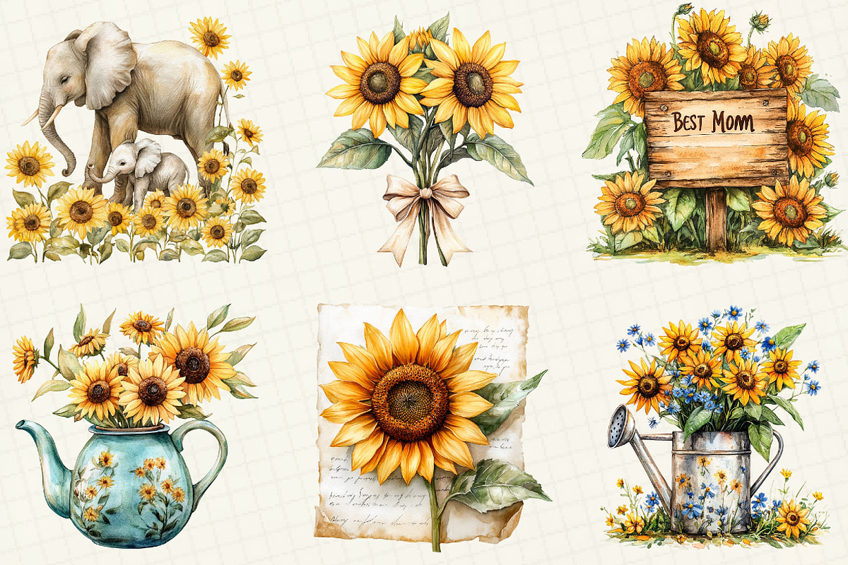 Sunflower Mother's Day Clipart, an Illustration by OK Design (Photo 3 of 5)