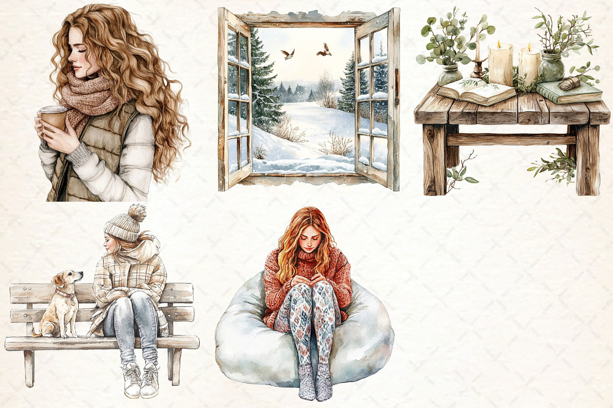 Watercolor Cozy Neutral Winter Clipa, an Illustration by Libby Wishes (Photo 8 of 9)