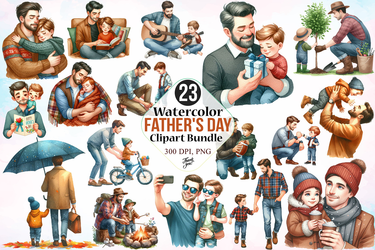 Watercolor Father's Day Clipart PNG, a Seasonal Illustration by Canvas Craft (Photo 1 of 3)