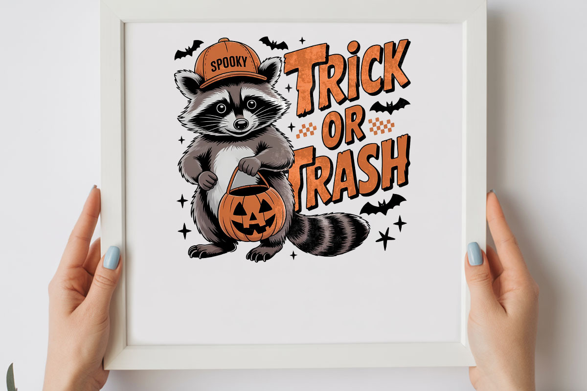 Trick or Trash Raccoon Halloween PNG, a Graphic by olgasallom (Photo 2 of 3)