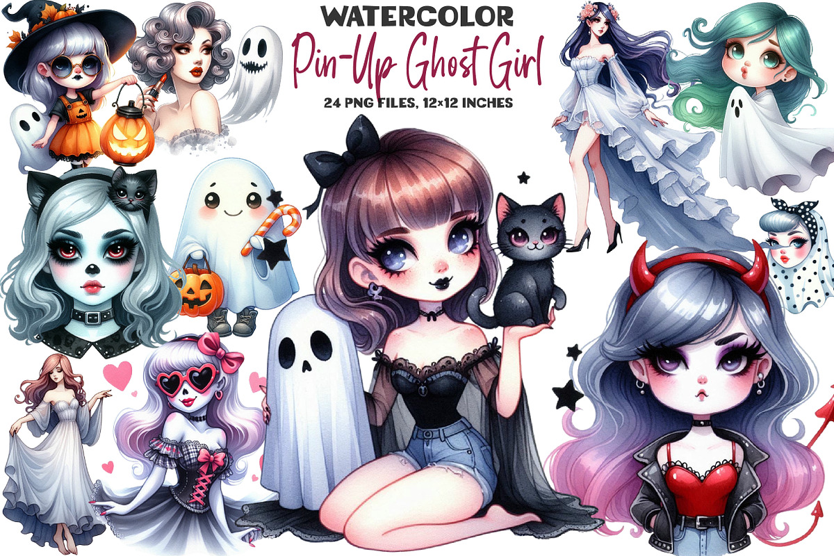 Pin-Up Ghost Girl Clipart, an Illustration by DreamArtGraphic (Photo 1 of 5)